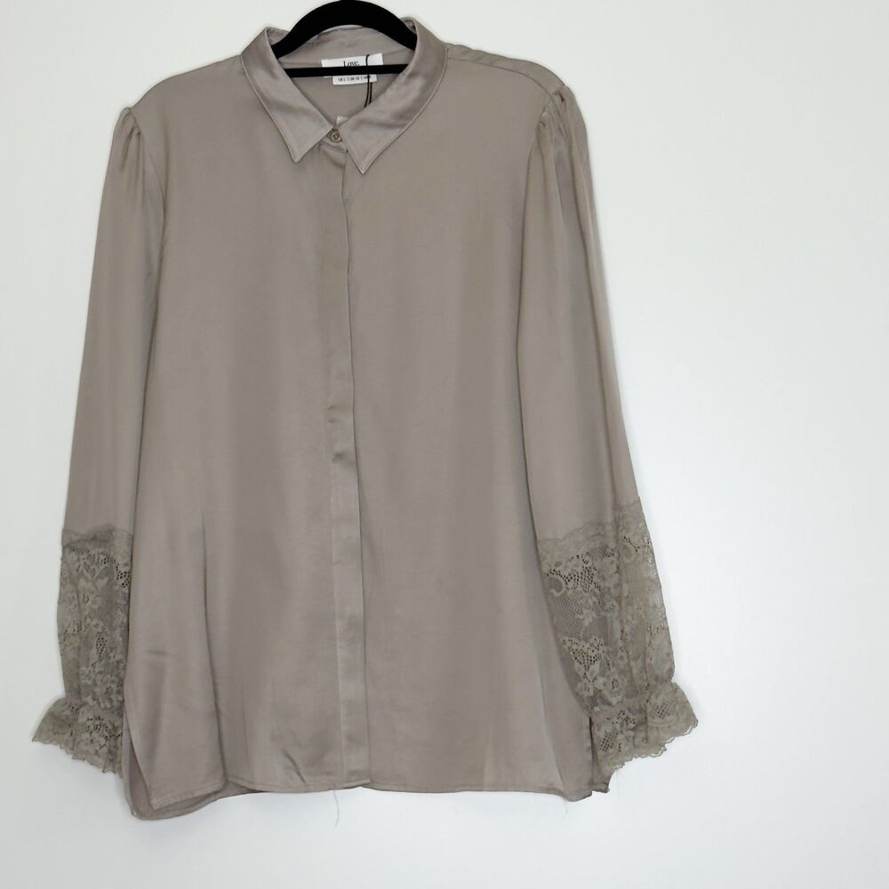 New Love Bonito Bessie Satin Lace Cuff Button Down Blouse Women's Size 8